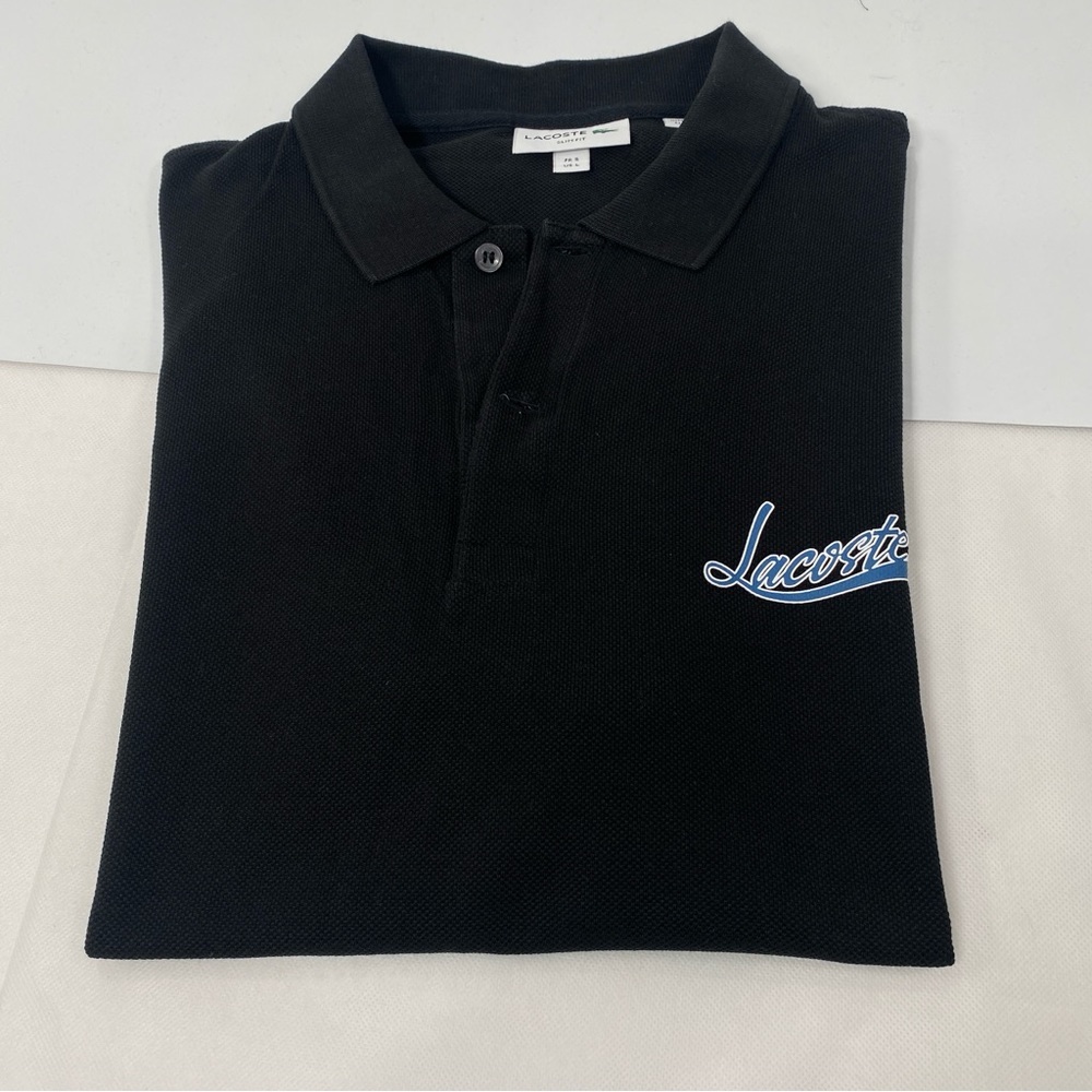 Lacoste Men's Black Signature Slim-Fit Pique Graphic Polo Shirt Size L (5) - Picture 9 of 11